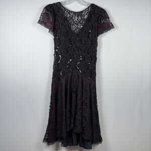 Vintage 90s After Dark Women's Dress Black Lace Drop Waist Costume Size 10